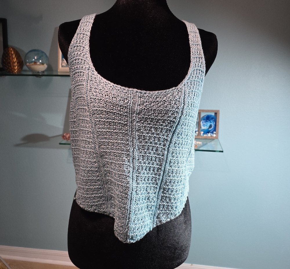 Cotton Candy Light Blue Crocheted Halter Top - Women's Summer Knit